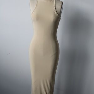 Beige mock neck dress